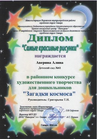 Диплом Самые красивые рисунки Аверина Алина